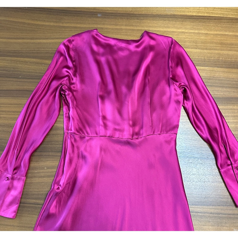 Banana Republic 100% Silk Maxi Dress Berry Pink Long Sleeve Wedding Guest NWT 12 - Picture 6 of 11